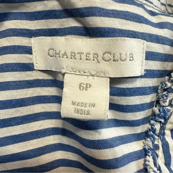 Charter Club Blue Striped Blouse with Floral Embroidery - Picture 3 of 5